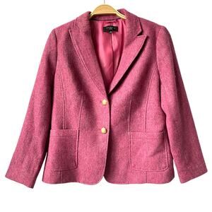 Talbots Herringbone Wool Blend Blazer Jacket Women 12P Petite Pink Career Work